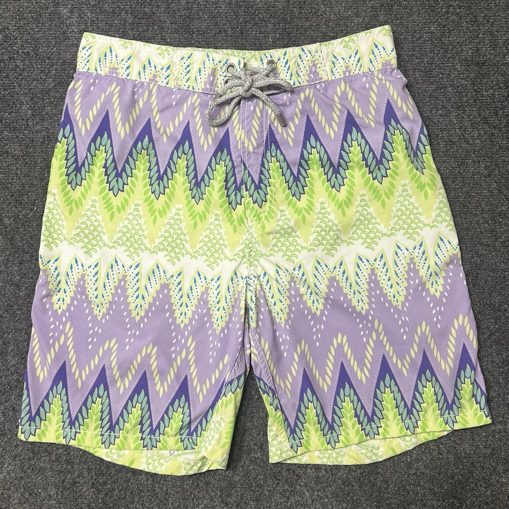 Vilebrequin Mens XL Geometric Pattern Drawstring Swim Trunks Lined 8" Inseam